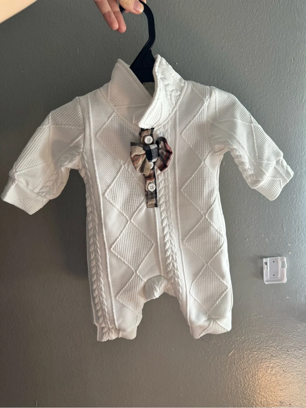 SHEIN White Quilted Baby Footie with Plaid Bow